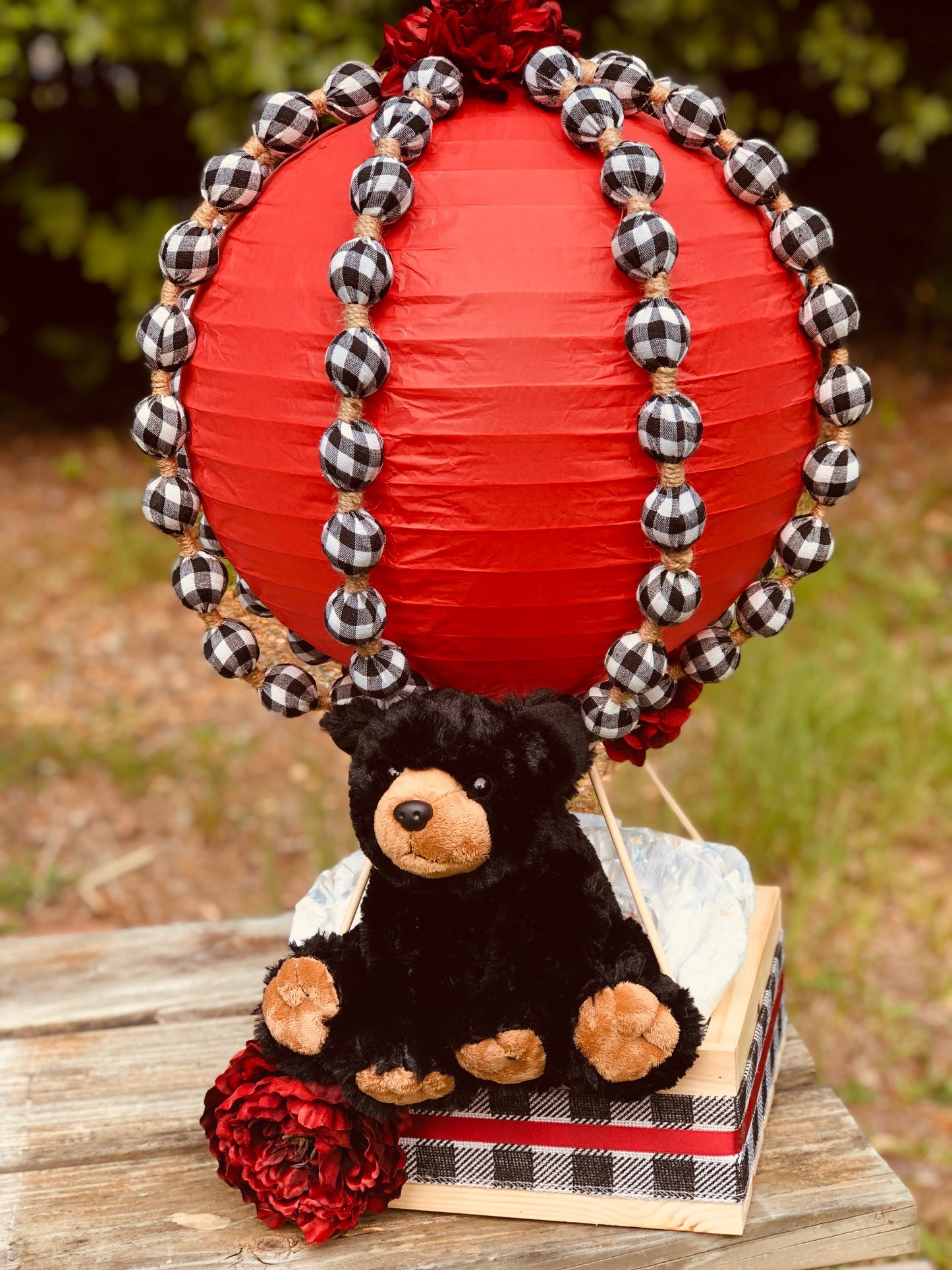 Red, Black & White Bear Baby Balloon Basket