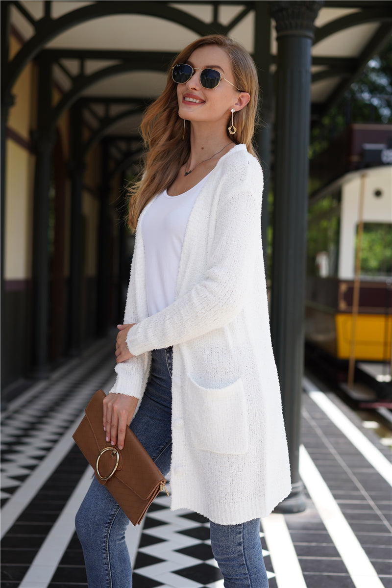 Fuzzy Button Down Cardigan with Pockets