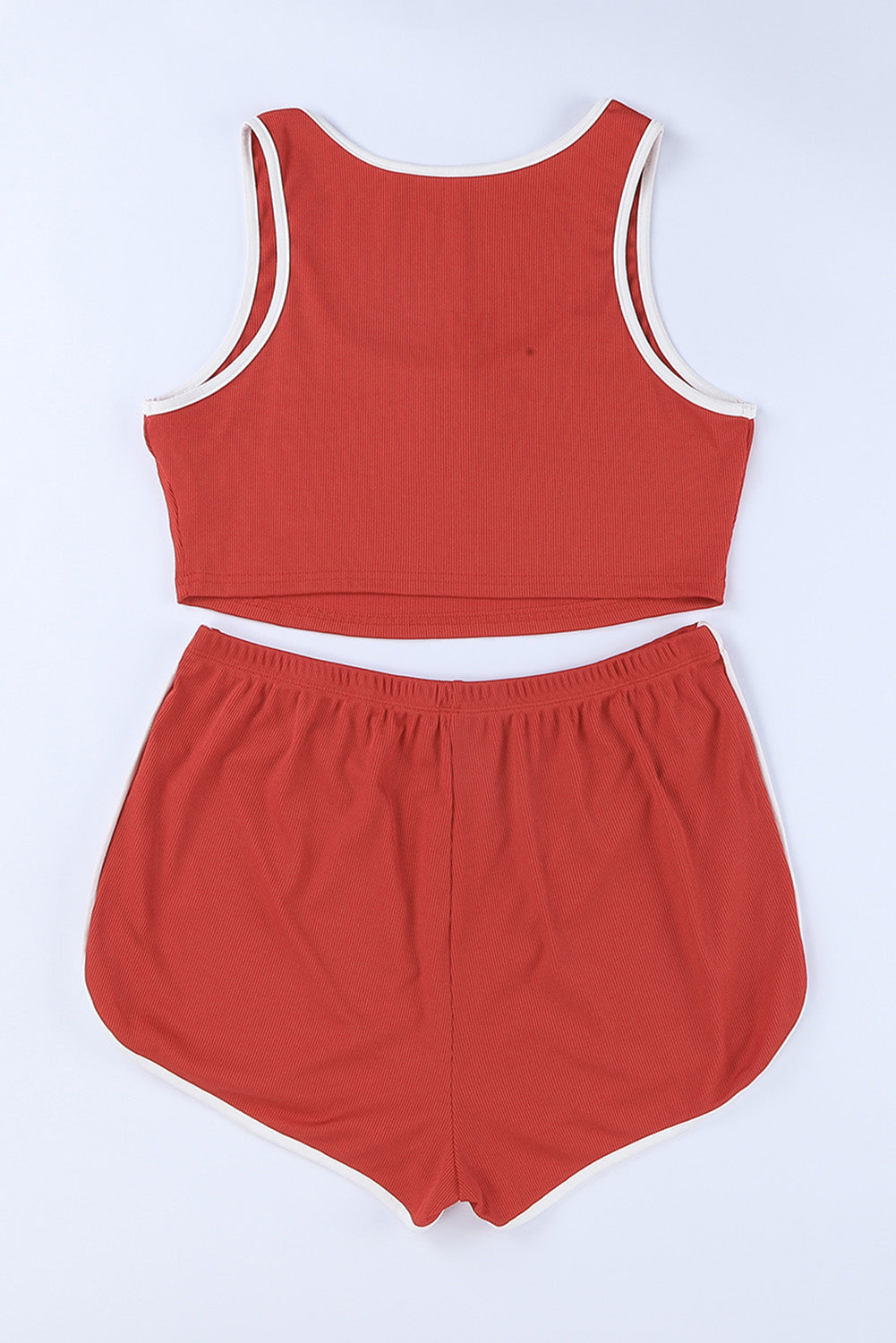 Contrast Buttoned Cropped Tank and Shorts Lounge Set