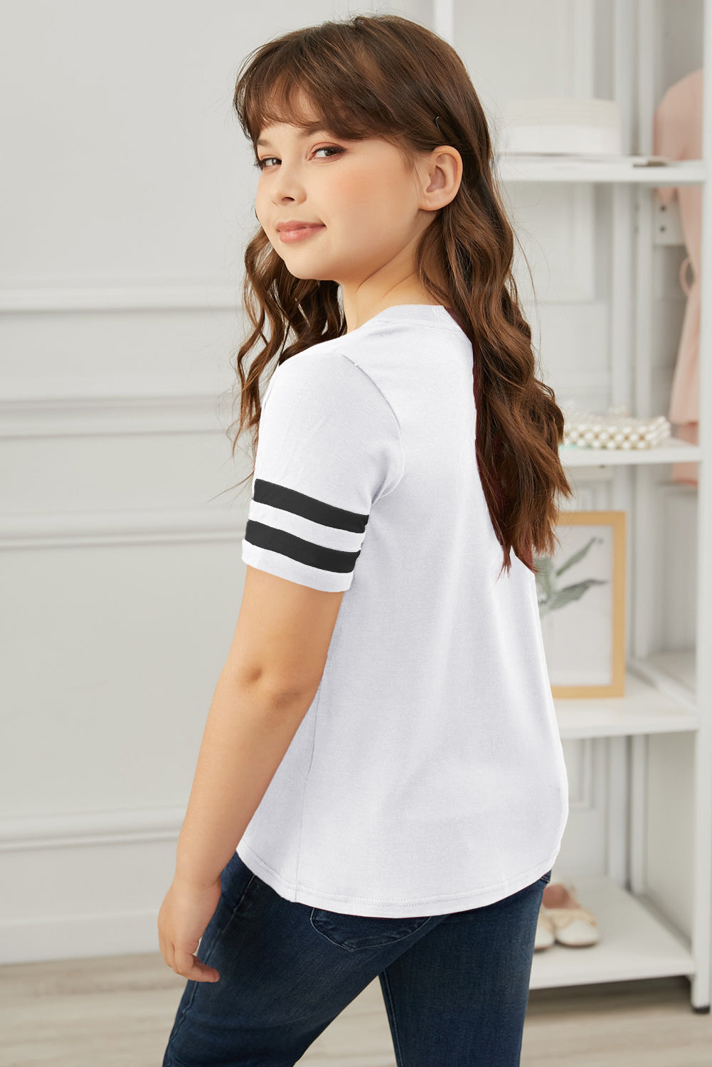 Girls Striped V-Neck Tee Shirt
