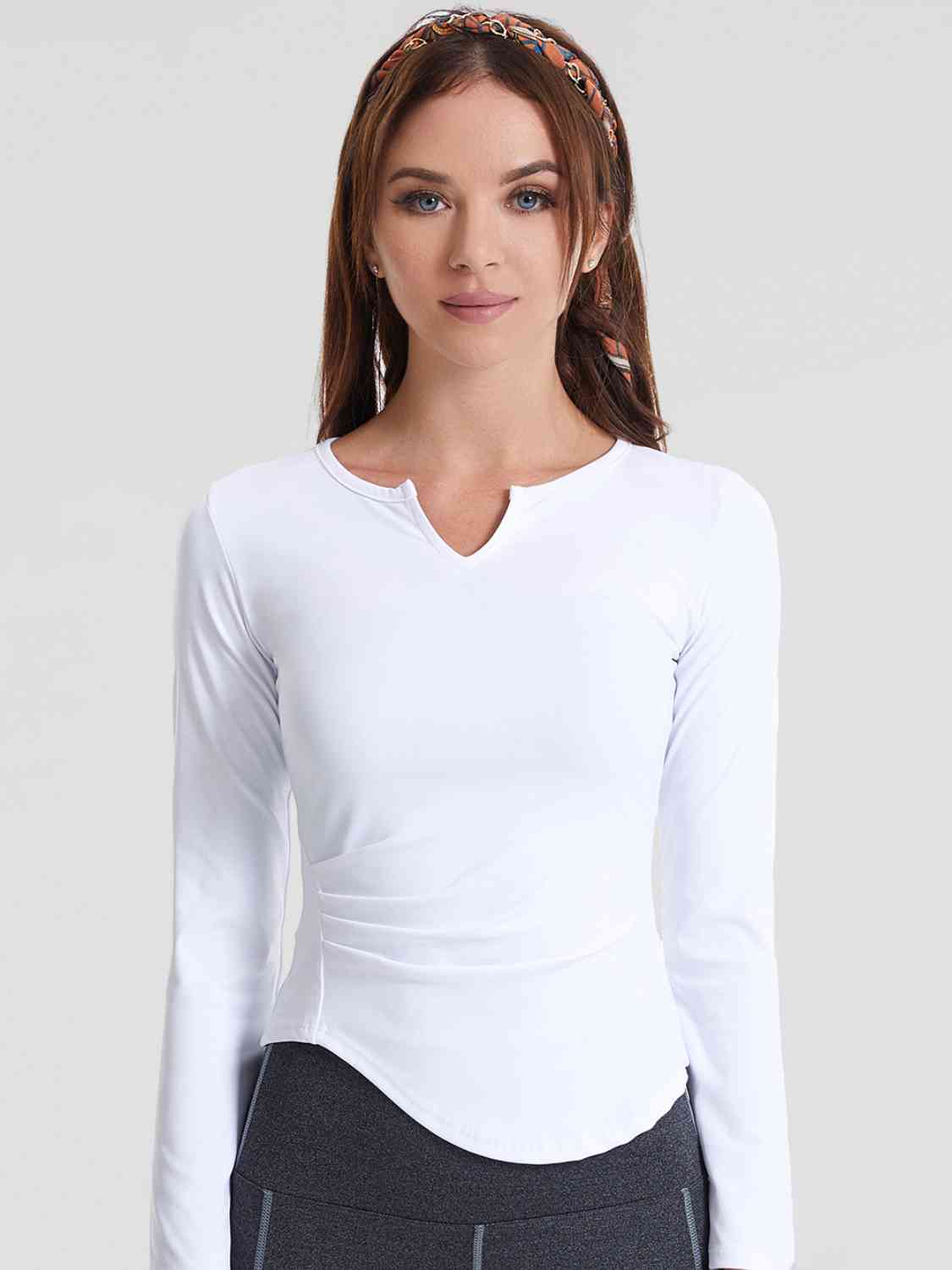 Notched Neck Ruched Sports Top