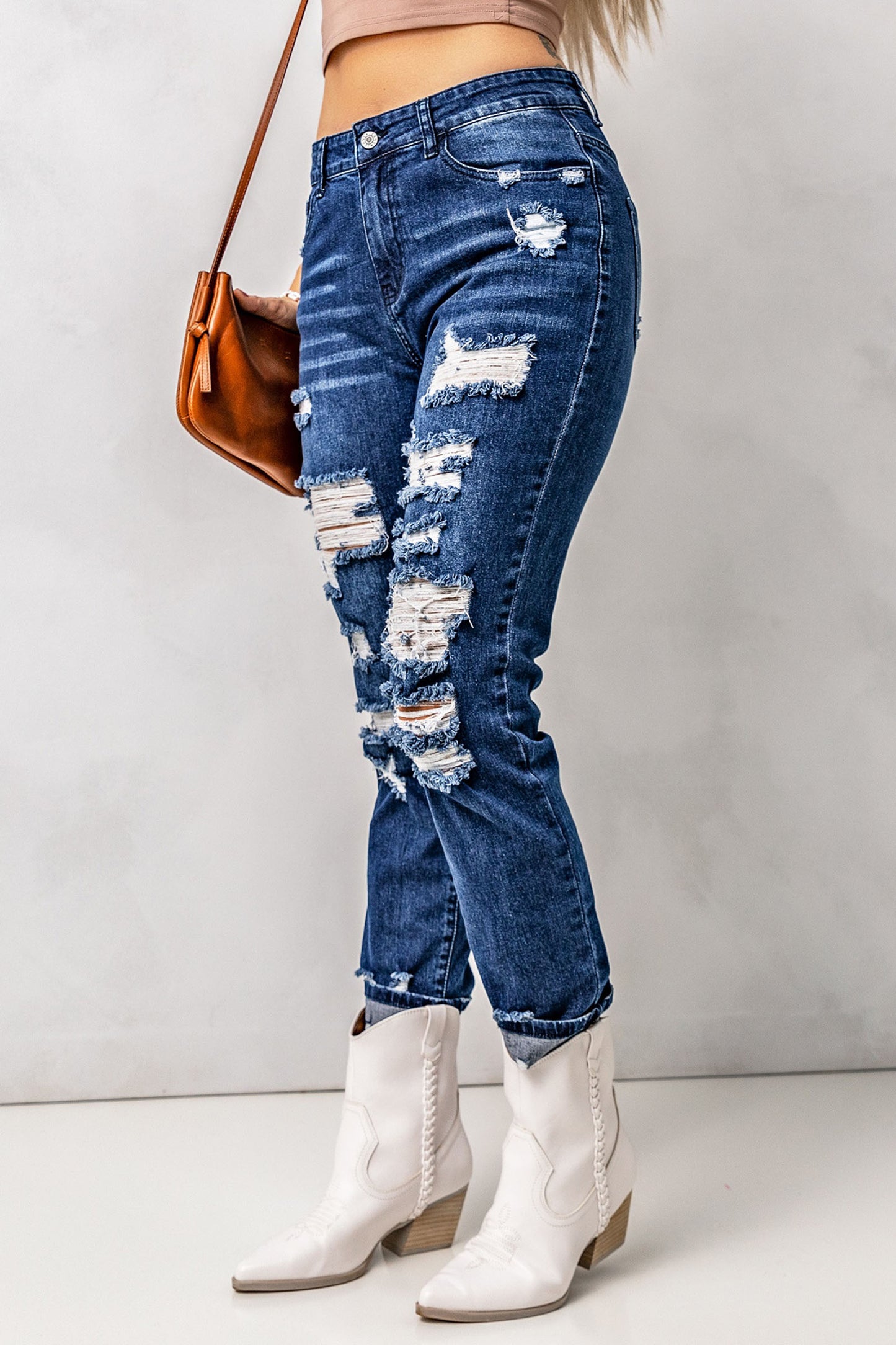 Distressed High Waist Pocket Jeans